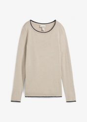 Sweter z cienkiej dzianiny z mieszanki bawełny. Niebieskie swetry nierozpinane damskie bonprix, bez wzorów, z bawełny, bez kołnierzyka, bez ramiączek. Za 97.99 zł.