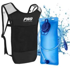 Plecak z systemem nawadniającym do biegania, pojemność 2 litry. Czarne plecaki męskie PRO SPORT LIGHTS, bez wzorów, z materiału. Za 129.99 zł.