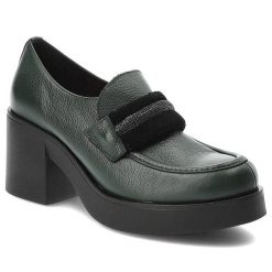 Zielone Półbuty Lemar Wygodne Skórzane Buty na Jesień. Zielone półbuty damskie Lemar, na jesień, bez wzorów, ze skóry, eleganckie, bez obcasa, na obcasie, bez zapięcia. Za 314.99 zł.