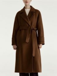 Płaszcz z wełną Manteco - brązowy. Brązowe płaszcze damskie Reserved, l, bez wzorów, z tkaniny, bez kołnierzyka, bez kaptura. Za 599.99 zł.