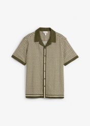 Koszula z krótkim rękawem z mieszanki lnu. Brązowe koszule męskie bonprix, l, bez wzorów, bez kołnierzyka, bez ramiączek. Za 149.99 zł.