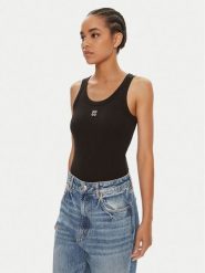 Hugo Top Datamia 50514489 Czarny Slim Fit. Czarne topy damskie Hugo, xxl, bez wzorów, z bawełny, bez kołnierzyka, bez ramiączek. Za 119.99 zł.