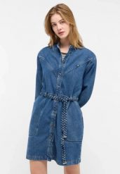 Damska Sukienka Mini Mustang Style Paola Dress Denim Blue 1015586 5000 500. Niebieskie sukienki damskie Mustang, bez wzorów, z denimu, bez kołnierzyka, bez ramiączek, mini. Za 219.99 zł.