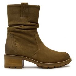 Botki Tamaris. Brązowe botki damskie Tamaris, bez wzorów, bez obcasa, na słupku, bez zapięcia. Za 439.99 zł.