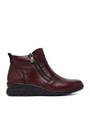 Rieker Botki CEO-L4861-35 Bordowy. Czerwone botki damskie Rieker, bez wzorów, ze skóry, bez obcasa, na koturnie, bez zapięcia. Za 399.99 zł.