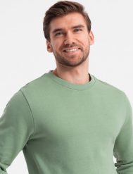 Ombre Męska bluza dresowa BASIC z okrągłym dekoltem - zielona V3 OM-SSBN-0175 L. Zielone bluzy męskie Ombre, l, bez wzorów, z dresówki, bez ramiączek, bez kaptura. Za 89.99 zł.