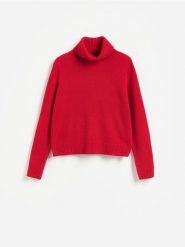 Wełniany sweter - czerwony. Czerwone swetry nierozpinane damskie Reserved, l, bez wzorów, z wełny, bez kołnierzyka, bez ramiączek. Za 199.99 zł.