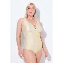Damski Strój kąpielowy wzór w fale miękkie miseczki regulowane ramiączka. Brązowe stroje kąpielowe damskie Ulla Popken, plus size, bez wzorów, z elastanu. Za 294.99 zł.