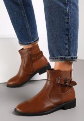 Brązowe Botki z Paskami i Sprzączkami Ninnie. Brązowe botki damskie Renee, bez wzorów, z jeansu, bez obcasa, na obcasie, bez zapięcia. Za 119.99 zł.