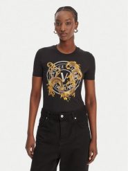 Versace Jeans Couture T-Shirt 80HAHE01 CJ02E Czarny Slim Fit. Czarne t-shirty damskie Versace Jeans Couture, s, bez wzorów, z bawełny, bez kołnierzyka, bez ramiączek. Za 530.99 zł.