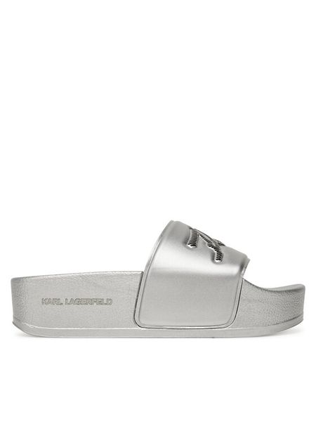KARL LAGERFELD Klapki Kondo Maxi KL80872 Srebrny. Szare klapki damskie KARL LAGERFELD, bez wzorów, ze skóry, bez obcasa, bez zapięcia. Za 239.99 zł.