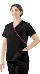 Visent Bluza medyczna kosmetyczna damska lekarska czarny / amarantowa lamówka 52. Czarne bluzy damskie Visent, bez wzorów, bez ramiączek, bez kaptura. Za 64.99 zł.