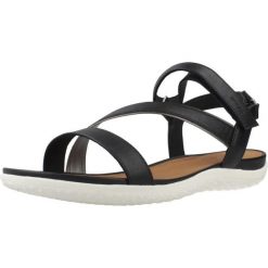 Sandały GEOX D SANDAL VEGA Czarny. Czarne sandały damskie Geox, bez wzorów, z syntetyku, bez obcasa, bez zapięcia. Za 297.99 zł.