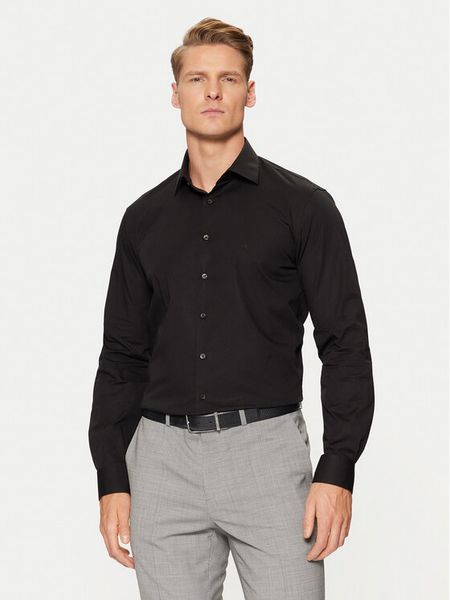 Calvin Klein Koszula Poplin Stretch Regular Shirt K10K109509 Czarny Slim Fit. Czarne koszule męskie Calvin Klein, m, bez wzorów, z bawełny, biznesowe, bez kołnierzyka, bez ramiączek. Za 189.99 zł.
