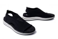 RIEKER REMONTE D1J52-00 black, sandały damskie. Czarne sandały damskie Rieker Remonte, bez wzorów, bez obcasa, na koturnie, bez zapięcia. Za 263.92 zł.