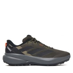 Trekkingi adidas. Zielone buty zimowe męskie Adidas, bez wzorów, z gore-texu, bez obcasa, bez zapięcia. Za 529.99 zł.