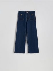Jeansy culotte - granatowy. Niebieskie jeansy damskie Reserved, bez wzorów, z bawełny. W wyprzedaży za 99.99 zł.