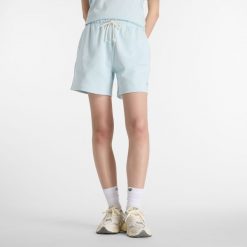Spodenki damskie New Balance WS41508FRL – niebieskie. Niebieskie szorty damskie New Balance, bez wzorów, z bawełny, klasyczne, z podwyższonym stanem. Za 279.99 zł.