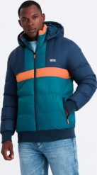 Kurtka męska Ombre Sportowa kolorowa kurtka męska w stylu retro granatowo-pomarańczowa V3 OM-JALP-0175 S. Brązowe kurtki sportowe męskie Ombre, m, bez wzorów, bez kaptura. Za 289.99 zł.