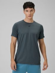 4F Koszulka treningowa regular szybkoschnąca męska - szara XXL. Szare koszulki sportowe męskie 4F, m, bez wzorów, ze skóry, bez kołnierzyka, bez ramiączek. Za 129.99 zł.