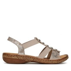 Sandały Rieker. Szare sandały damskie Rieker, bez wzorów, bez obcasa, na płaskiej podeszwie, bez zapięcia. Za 299.99 zł.
