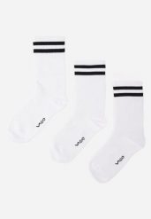 Białe Bawełniane Skarpety za Kostkę 3-Pack z Paskami i Napisem Bedli. Białe bielizna sportowa damska Renee, bez wzorów, z bawełny. Za 29.99 zł.