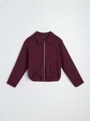 Bluza z bawełną z zamkiem i kołnierzykiem - bordowy. Czerwone bluzy damskie Sinsay, l, bez wzorów, z bawełny, bez ramiączek, bez kaptura. Za 59.99 zł.