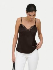 ONLY Top Faraya 15380254 Brązowy ciemny Regular Fit. Brązowe topy damskie ONLY, m, bez wzorów, z syntetyku, bez kołnierzyka, bez ramiączek. Za 99.99 zł.