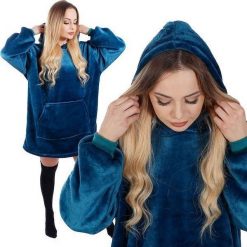 Springos Kocobluza damska oversize koc bluza 2w1 z kapturem ciepła niebieska UNIWERSALNY. Niebieskie bluzy damskie Springos, uniwersalny, bez wzorów, bez ramiączek, z kapturem. Za 62.85 zł.