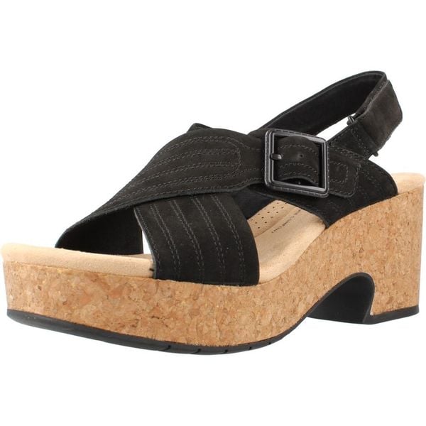 Sandały CLARKS NERISA WEST Czarny. Czarne sandały damskie Clarks, bez wzorów, ze skóry, bez obcasa, bez zapięcia. Za 198.99 zł.