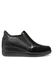 Geox Półbuty D Stardust Plus D680QA 5422 C9999 Czarny. Czarne półbuty damskie Geox, bez wzorów, ze skóry, bez obcasa, na koturnie, bez zapięcia. Za 449.99 zł.