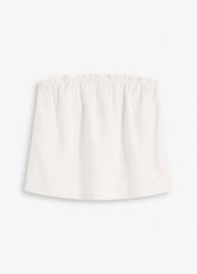 Top z mieszanki lnu. Białe topy damskie bonprix, bez wzorów, bez kołnierzyka, bez ramiączek. Za 37.99 zł.