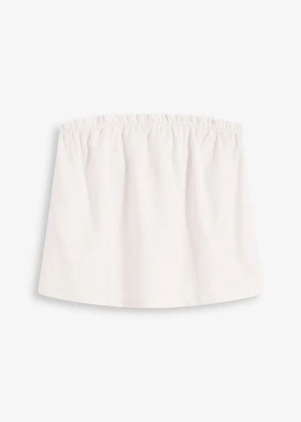 Top z mieszanki lnu. Białe topy damskie bonprix, bez wzorów, bez kołnierzyka, bez ramiączek. Za 37.99 zł.