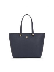 Tommy Hilfiger Torebka Emblem Shopper AW0AW15178 Granatowy. Niebieskie shopperki damskie Tommy Hilfiger, bez wzorów, ze skóry, bez dodatków. Za 499.99 zł.