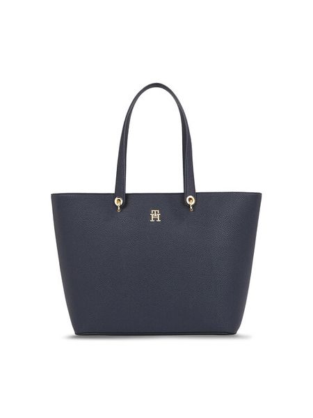 Tommy Hilfiger Torebka Emblem Shopper AW0AW15178 Granatowy. Niebieskie shopperki damskie Tommy Hilfiger, bez wzorów, ze skóry, bez dodatków. Za 499.99 zł.