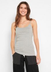 Bawełniany top na cienkich ramiączkach (3 szt.). Białe topy damskie bonprix, bez wzorów, z bawełny, bez kołnierzyka, bez ramiączek. Za 72.99 zł.