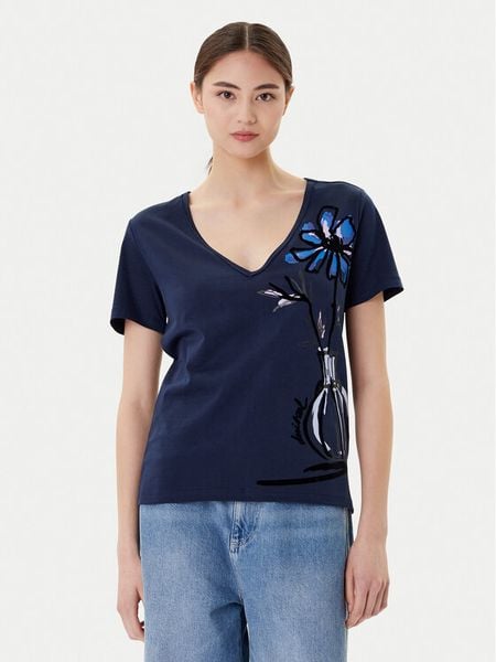 Desigual T-Shirt Dumas 25WWTK28 Granatowy Regular Fit. Niebieskie t-shirty damskie Desigual, xs, bez wzorów, z bawełny, bez kołnierzyka, bez ramiączek. Za 129.99 zł.