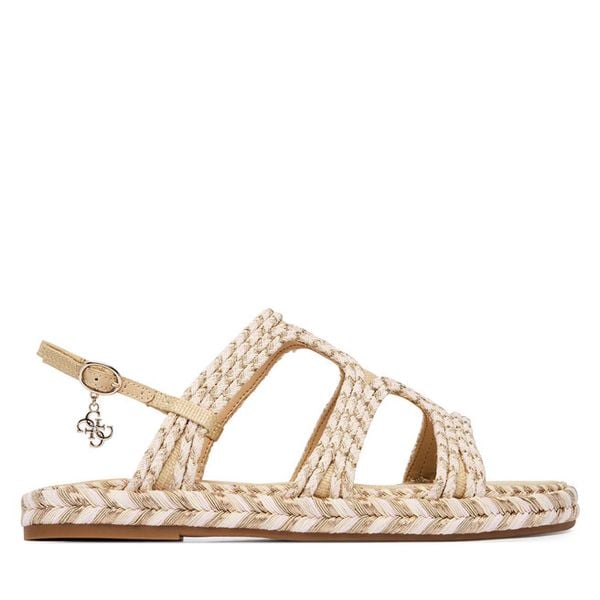 Sandały Guess. Brązowe sandały damskie Guess, z aplikacjami, bez obcasa, na płaskiej podeszwie, bez zapięcia. Za 347.99 zł.