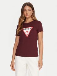 Guess T-Shirt W1YI1B I3Z14 Bordowy Regular Fit. Czerwone t-shirty damskie Guess, xs, z aplikacjami, z bawełny, bez kołnierzyka, bez ramiączek. Za 129.99 zł.