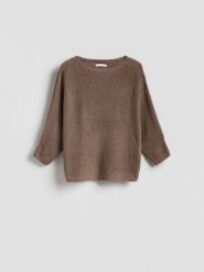 Gładki sweter - brązowy. Brązowe swetry nierozpinane damskie Reserved, l, bez wzorów, z dzianiny, bez kołnierzyka, bez ramiączek. Za 89.99 zł.