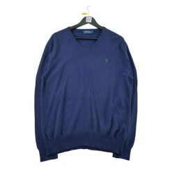 Sweter męski V Neck Polo Ralph Lauren. Niebieskie swetry męskie Ralph Lauren, l, bez wzorów, z dzianiny, eleganckie, bez kołnierzyka, bez ramiączek. Za 149.06 zł.