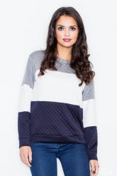 Granatowo-biała Klasyczna Prosta Pikowana Bluza. Białe bluzy damskie Figl, xl, bez wzorów, z elastanu, klasyczne, bez ramiączek, bez kaptura. Za 199.00 zł.