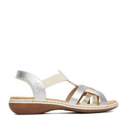 Sandały Rieker. Szare sandały damskie Rieker, bez wzorów, bez obcasa, na płaskiej podeszwie, bez zapięcia. Za 289.99 zł.
