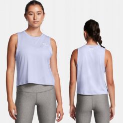Koszulka Damska Sportowa Under Armour Bez Rękawów. Fioletowe koszulki sportowe damskie Under Armour, bez wzorów, bez ramiączek, do biegania. W wyprzedaży za 114.34 zł.