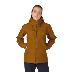 Kurtka przeciwdeszczowa damska Rab Namche GTX Jacket z kapturem. Brązowe kurtki sportowe damskie RAB, bez wzorów, bez ramiączek, z kapturem, trekkingowe. Za 1,069.99 zł.