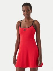 Tommy Jeans Sukienka codzienna DW0DW22335 Czerwony Slim Fit. Czerwone sukienki damskie Tommy Jeans, na co dzień, xxs, bez wzorów, z bawełny, bez kołnierzyka, bez ramiączek, proste. Za 329.99 zł.