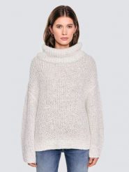 Sweter damski z obszernym golfem melanżowy biały Magdalena 100. Białe swetry nierozpinane damskie BIG STAR, z aplikacjami, z denimu, eleganckie, bez kołnierzyka, bez ramiączek. Za 249.99 zł.