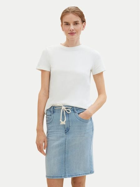 Tom Tailor Spódnica jeansowa 1040349 Niebieski Regular Fit. Niebieskie spódnice damskie Tom Tailor, bez wzorów, z bawełny. Za 129.99 zł.