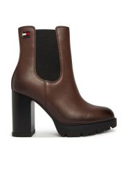 Tommy Jeans Botki Tjw Chelsea High Heel Boots EN0EN03112 Brązowy. Brązowe botki damskie Tommy Jeans, bez wzorów, z jeansu, bez obcasa, na słupku, bez zapięcia. Za 649.99 zł.
