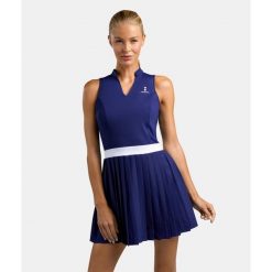 Sukienka Elegancja - Granatowa. Niebieskie sukienki damskie NORDICDOTS, xs, bez wzorów, z materiału, eleganckie, bez kołnierzyka, bez ramiączek, sportowe. Za 405.00 zł.